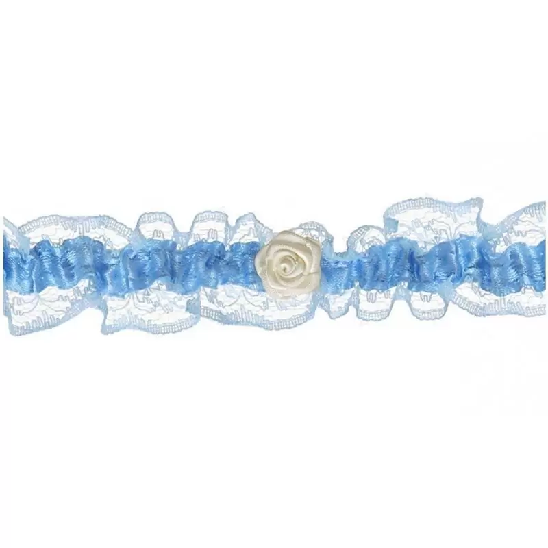 GIARRETTIERA BLU CON PICCOLA ROSA BIANCA