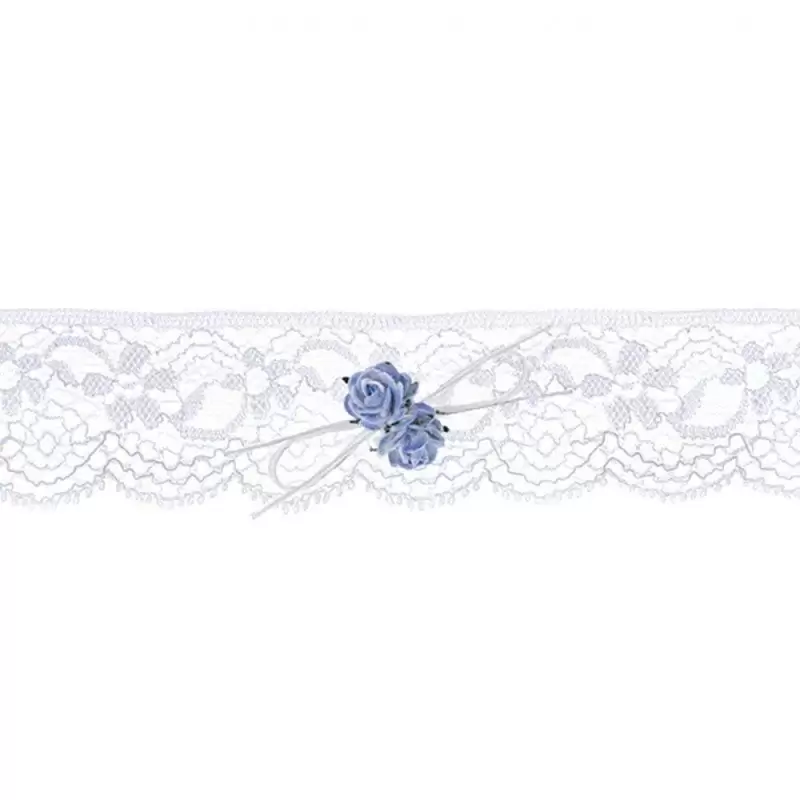 GIARRETTIERA BIANCA EFFETTO PIZZO CON DUE ROSELLINE BLU