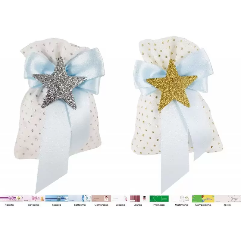 SACCHETTI BIANCHI A POIS CON STELLINE – BOMBONIERE PICCOLO PRINCIPE