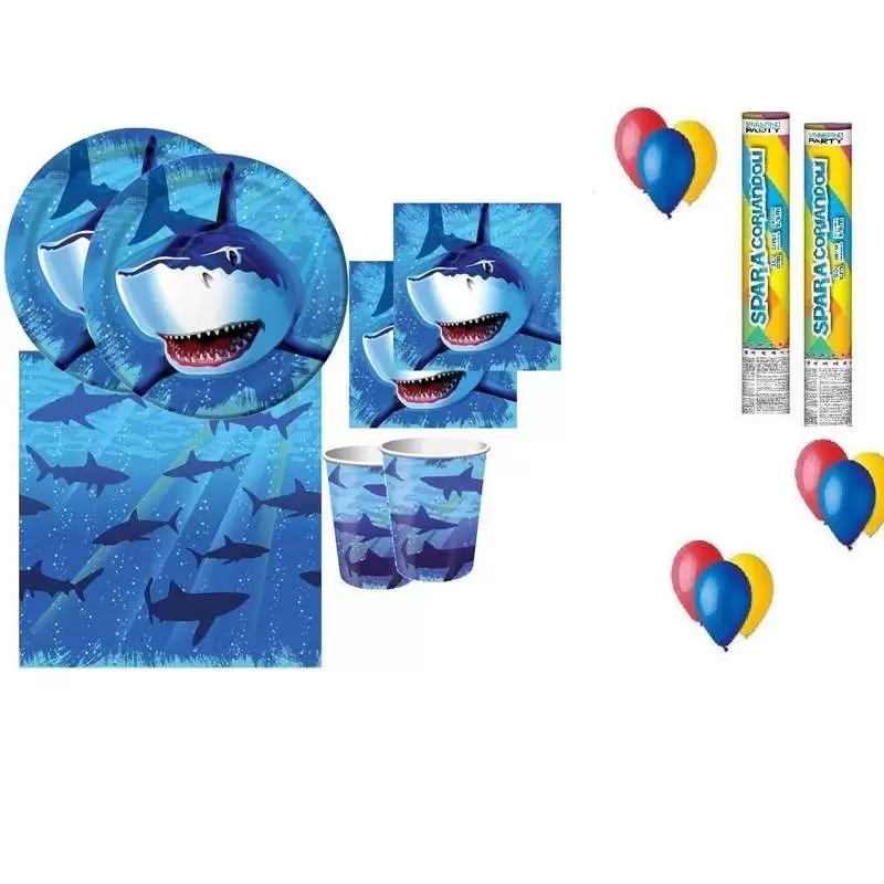KIT N.30 SQUALI - ACCESSORI TAVOLA PER COMPLEANNO MARE