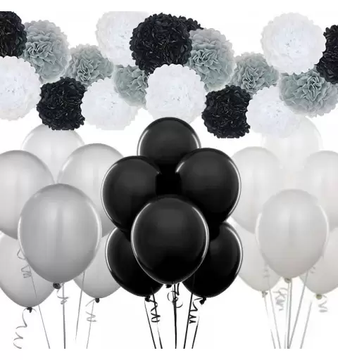 PALLONCINI E FLUFFY POM PON NERI BIANCHI E GRIGI