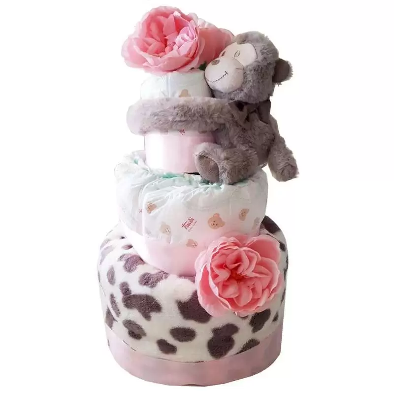 TORTA DI PANNOLINI BIMBA - CON PELUCHE