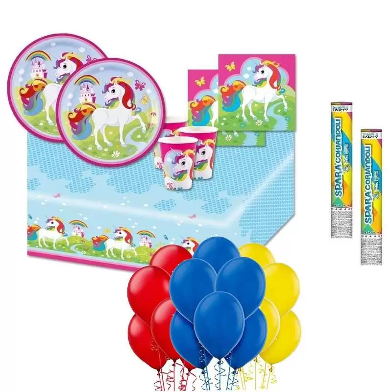 KIT N.30 UNICORNO ARCOBALENO - ACCESSORI TAVOLA PER BAMBINI