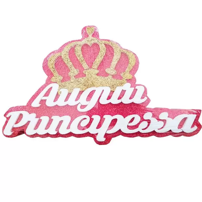 AUGURI PRINCIPESSA IN POLISTIROLO ROSSA E BIANCA CON CORONA ORO