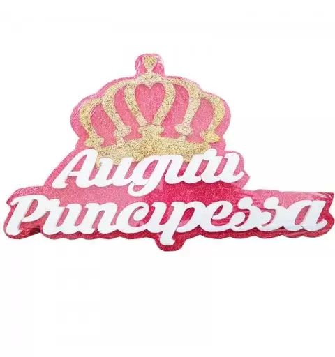 AUGURI PRINCIPESSA IN POLISTIROLO ROSSA E BIANCA CON CORONA ORO