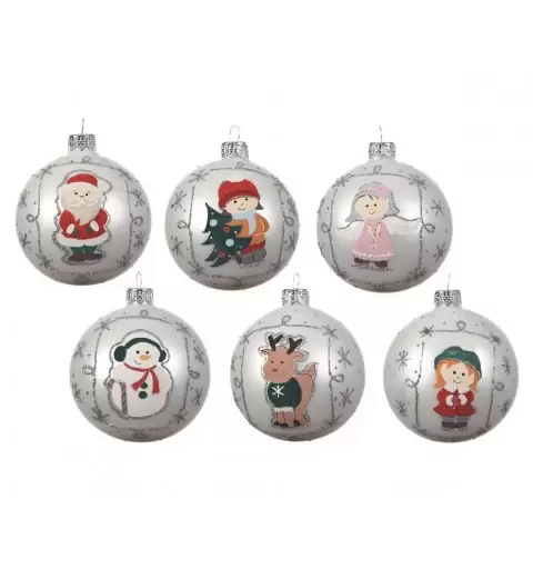 PALLINE IN VETRO SOFFIATO CON DECORAZIONI FATTE A MANO SOGGETTI NATALIZI – 6 PZ