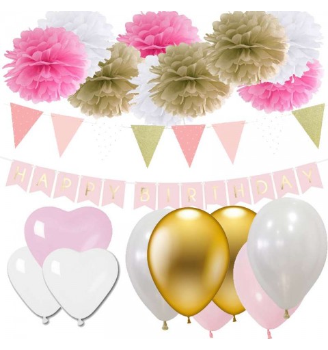 Addobbi compleanno rosa - festone fluffy e palloncini