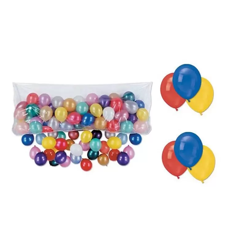 100 PALLONCINI COLORATI + SACCO IN PLASTICA PER CADUTA PALLONCINI