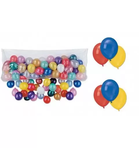 100 PALLONCINI COLORATI + SACCO IN PLASTICA PER CADUTA PALLONCINI
