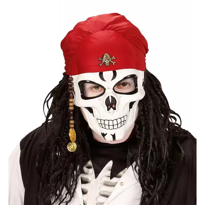 MASCHERA TESCHIO PIRATA CON BANDANA ROSSA