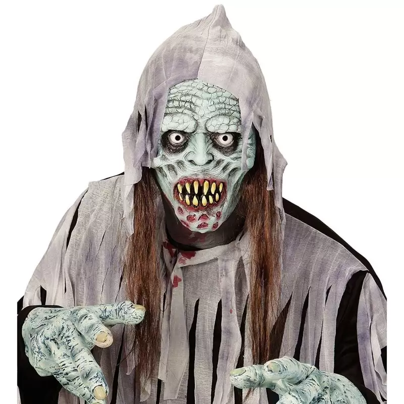 MASCHERA ZOMBIE INFETTO CON CAPPUCCIO