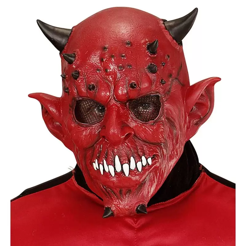 MASCHERA DA DIAVOLO CON CORNA SULLA TESTA E SUL MENTO