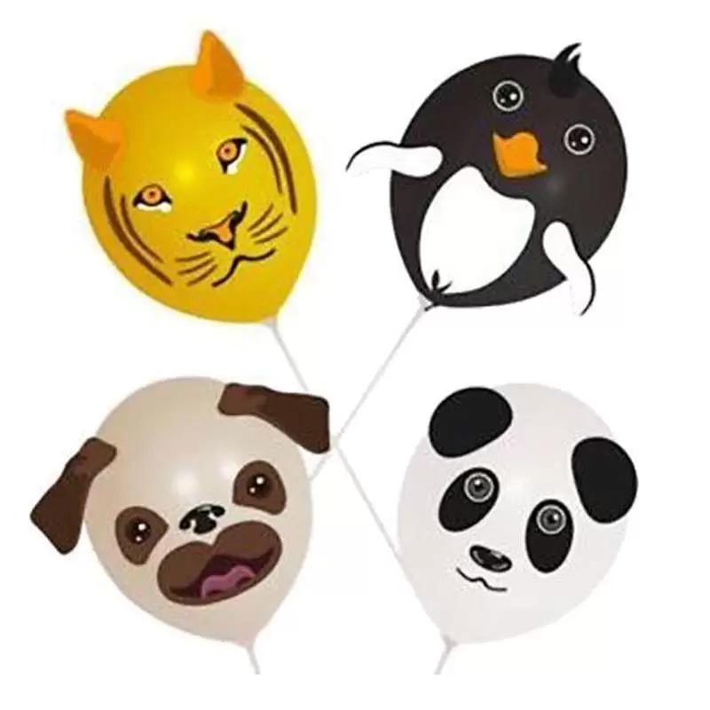PALLONCINI ANIMALI SAFARI CON DECORAZIONI ADESIVE E BACCHETTE