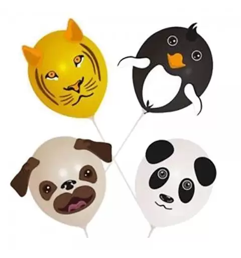 PALLONCINI ANIMALI SAFARI CON DECORAZIONI ADESIVE E BACCHETTE