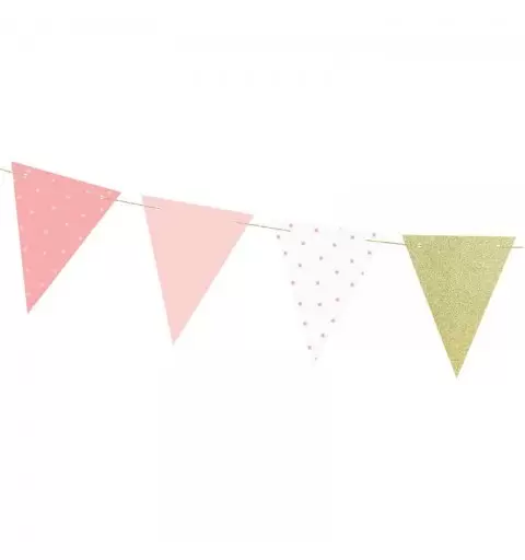 FESTONE BANDIERINE ROSA GLITTER E POIS – 1,3 MT
