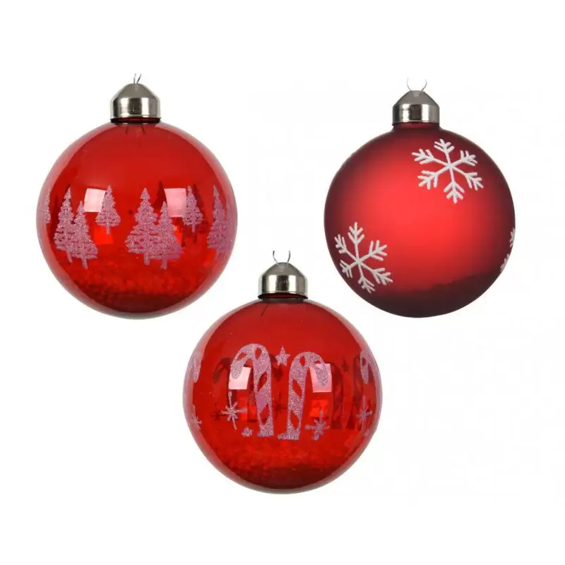 PALLINE ROSSE CON DECORAZIONI NEVE – 6 PZ