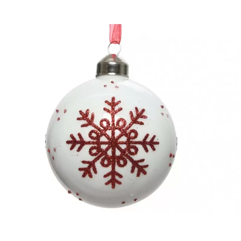 PALLINE BIANCHE CON DECORAZIONI ROSSE GLITTER – 3 PZ