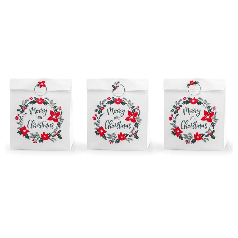SACCHETTO NATALIZIO BIANCO CON ADESIVI - 12 PZ
