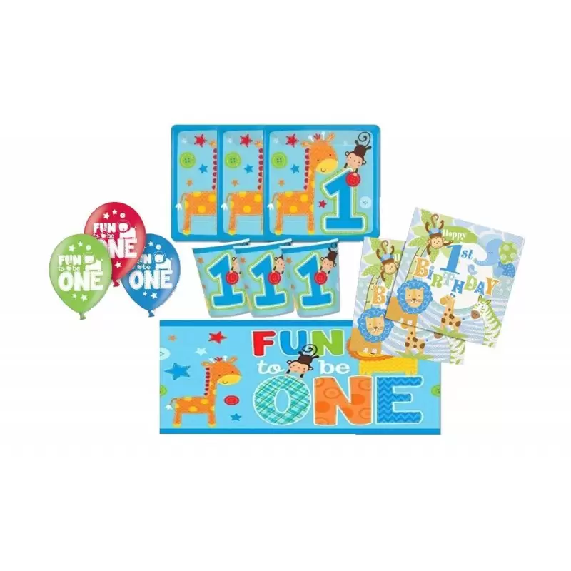 IRPot - KIT N 8 PRIMO COMPLEANNO COORDINATO UN  ANNO WILD BOY PALLONCINI BIMBO
