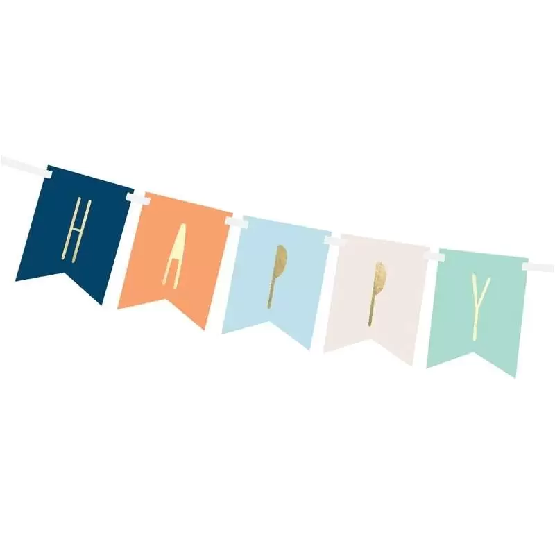 GHIRLANDA HAPPY BIRTHDAY MIX COLORI – BLU ARANCIONE CELESTE BIANCO E VERDE ACQUA