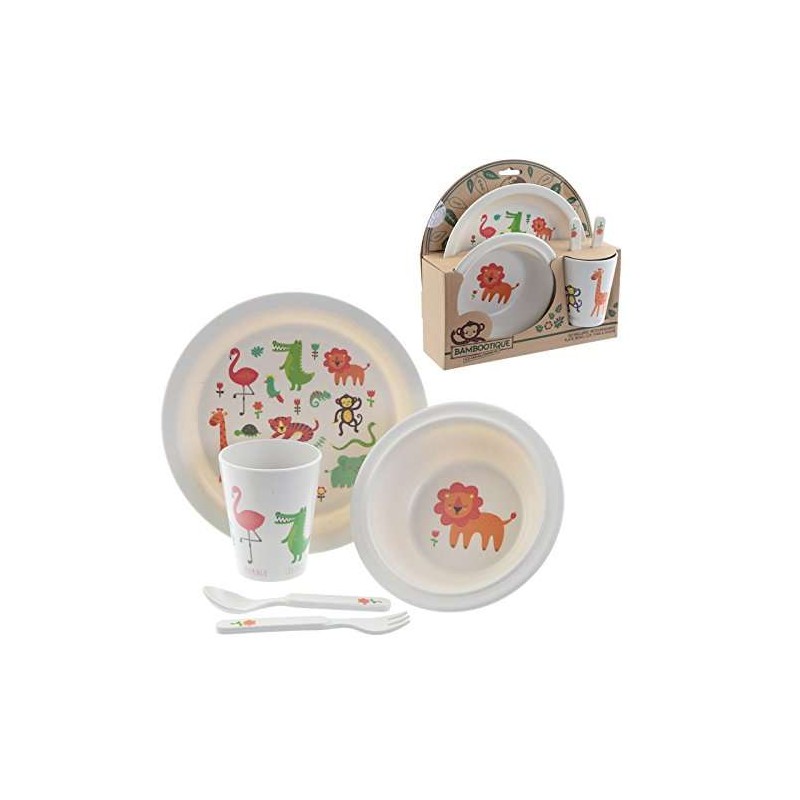 SET PAPPA ANIMALETTI IN BAMBOO – PIATTO SCODELLA BICCHIERE E POSATE