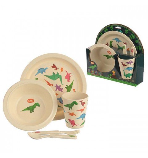 SET PAPPA DINOSAURI IN BAMBOO – 2 PIATTI BICCHIERE E POSATE