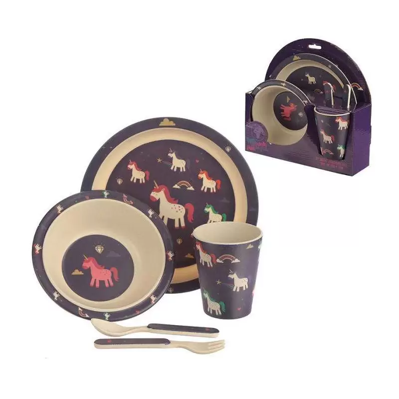 SET PAPPA UNICORNI IN BAMBOO - 2 PIATTI BICCHIERE E POSATE