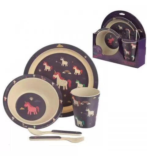 SET PAPPA UNICORNI IN BAMBOO - 2 PIATTI BICCHIERE E POSATE