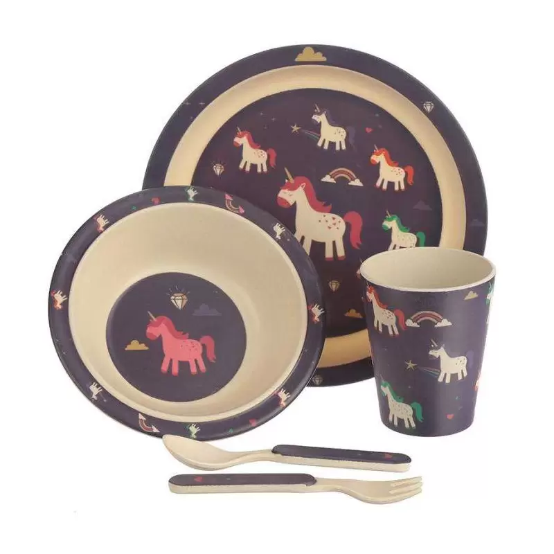 SET PAPPA UNICORNI IN BAMBOO - 2 PIATTI BICCHIERE E POSATE
