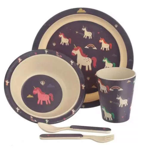 SET PAPPA UNICORNI IN BAMBOO - 2 PIATTI BICCHIERE E POSATE
