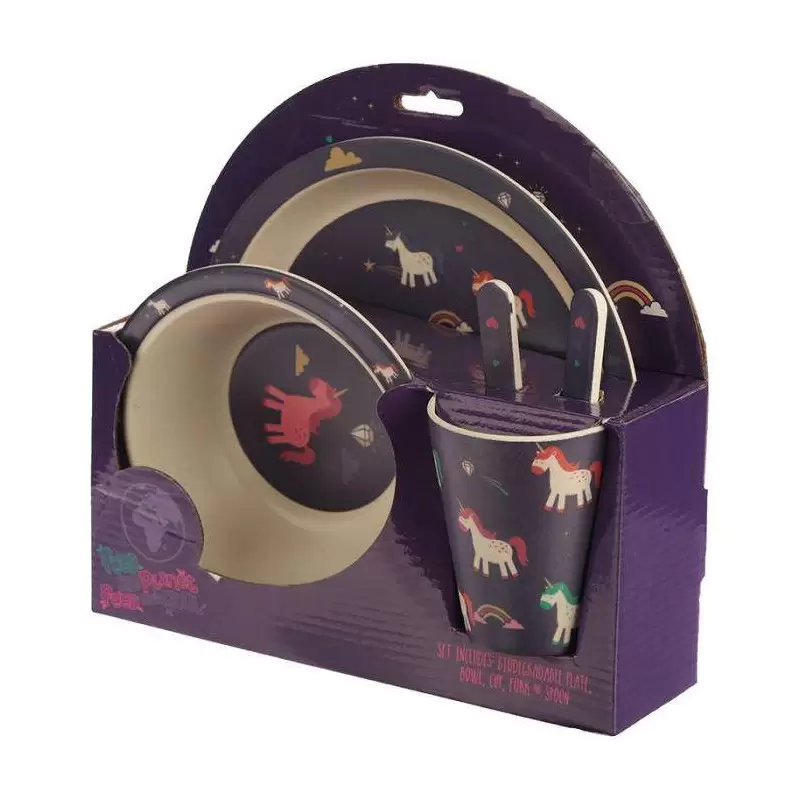 SET PAPPA UNICORNI IN BAMBOO - 2 PIATTI BICCHIERE E POSATE