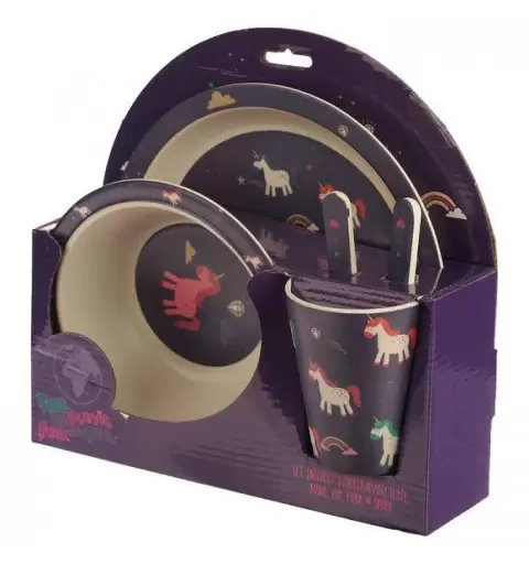 SET PAPPA UNICORNI IN BAMBOO - 2 PIATTI BICCHIERE E POSATE