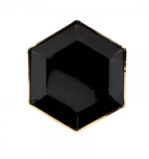 PIATTI ESAGONALI NERI CON BORDO ORO – 6 PZ