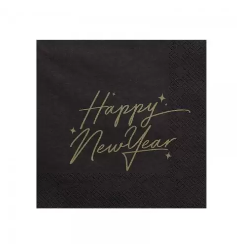 TOVAGLIOLI NERI CON SCRITTA HAPPY NEW YEAR ORO - 20 PZ