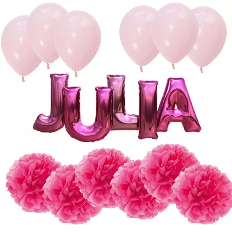 SCRITTA FOIL FLUFFY E PALLONCINI – ADDOBBI DA APPENDERE ROSA
