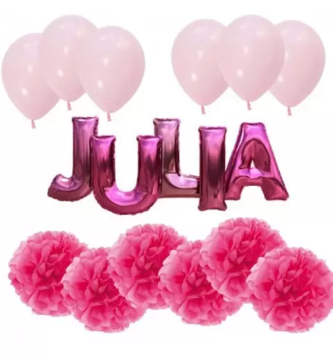 SCRITTA FOIL FLUFFY E PALLONCINI – ADDOBBI DA APPENDERE ROSA