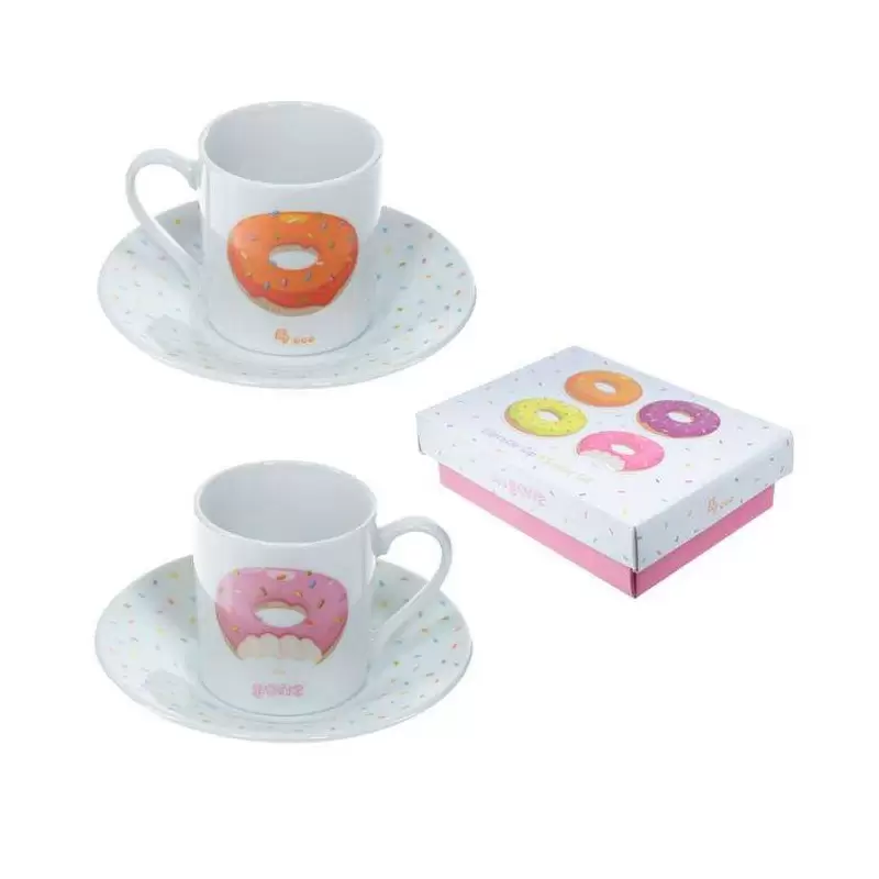 SET DA DUE TAZZINE DI CAFFÈ CON GRAFICA DONUT - TAZZINE CIAMBELLE IN CERAMICA