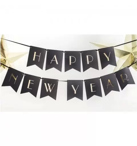 SET TAVOLA CAPODANNO PER 6 PERSONE – ACCESSORI FESTA FINE ANNO ORO E NERO