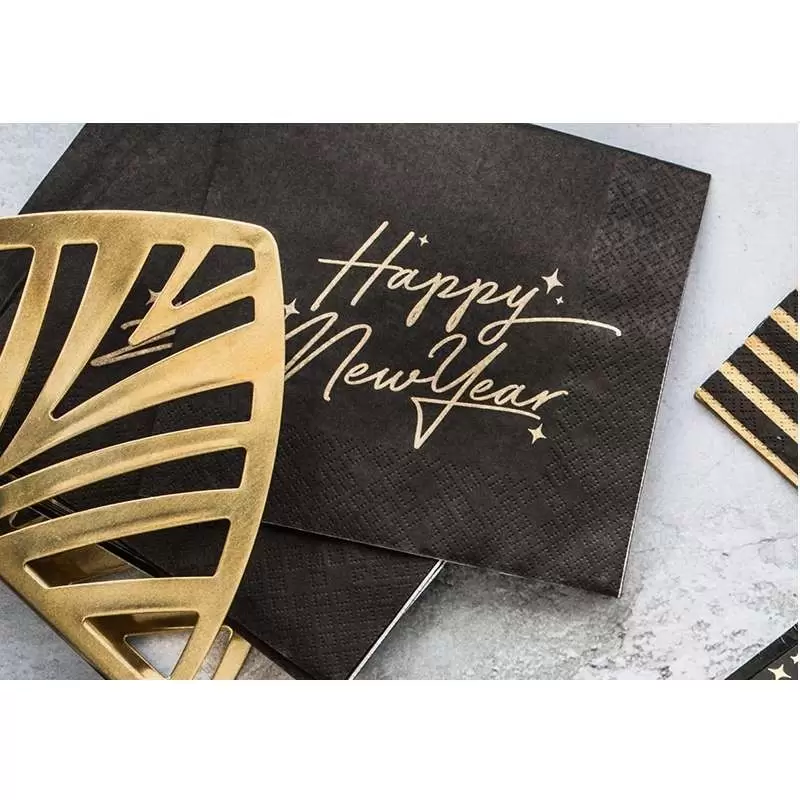 SET TAVOLA CAPODANNO PER 12 PERSONE – ACCESSORI FESTA FINE ANNO ORO E NERO