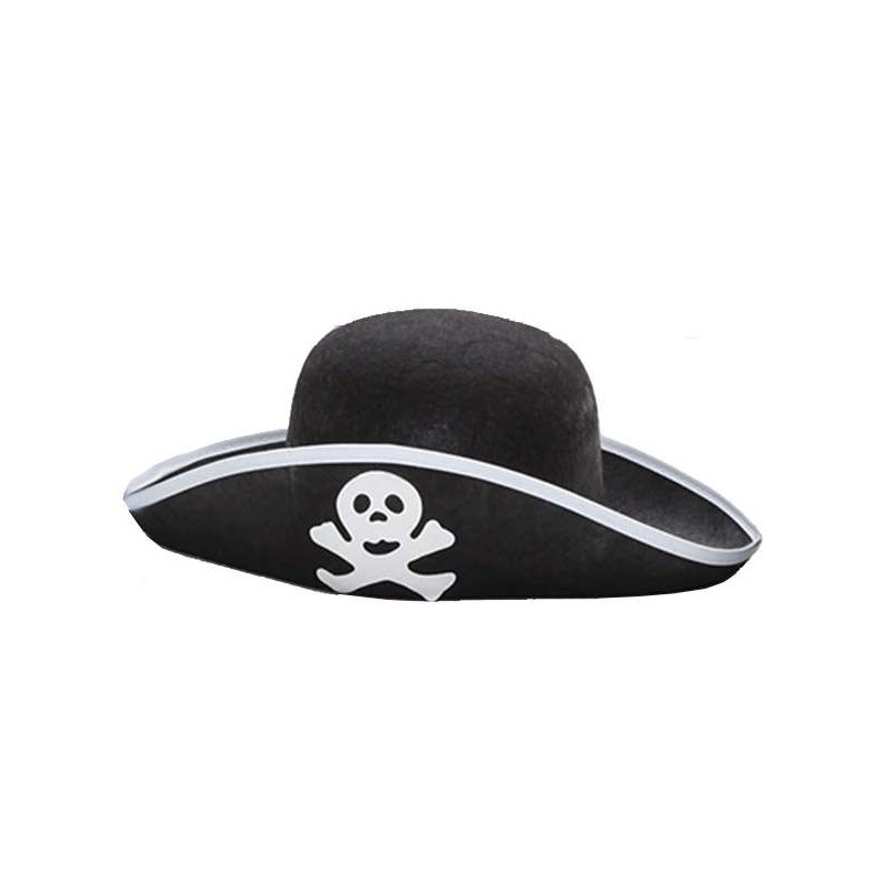CAPPELLO NERO DA PIRATA CON TESCHIO BIANCO – COPRICAPO CONDOTTIERO