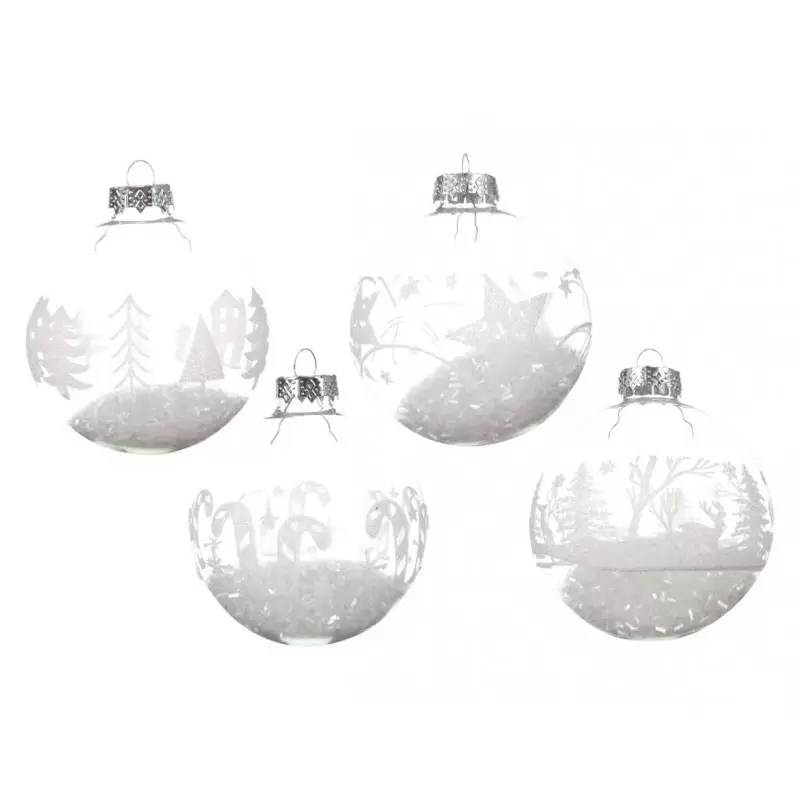 PALLINE IN VETRO TRASPARENTI CON FIOCCHI DI NEVE DENTRO – 12 PZ