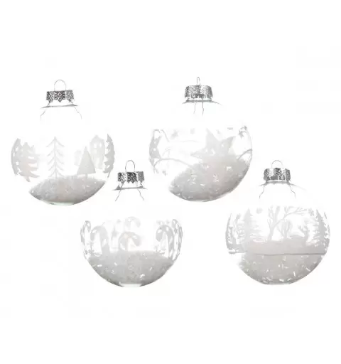 PALLINE IN VETRO TRASPARENTI CON FIOCCHI DI NEVE DENTRO – 12 PZ