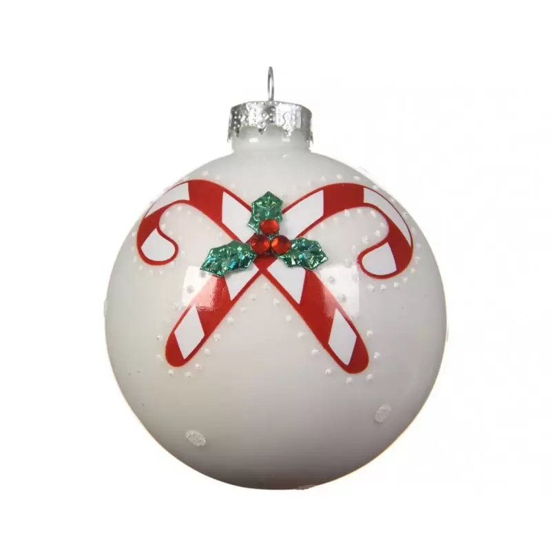 PALLINE BIANCHE CON CANDY CANE ROSSI – 3 PZ