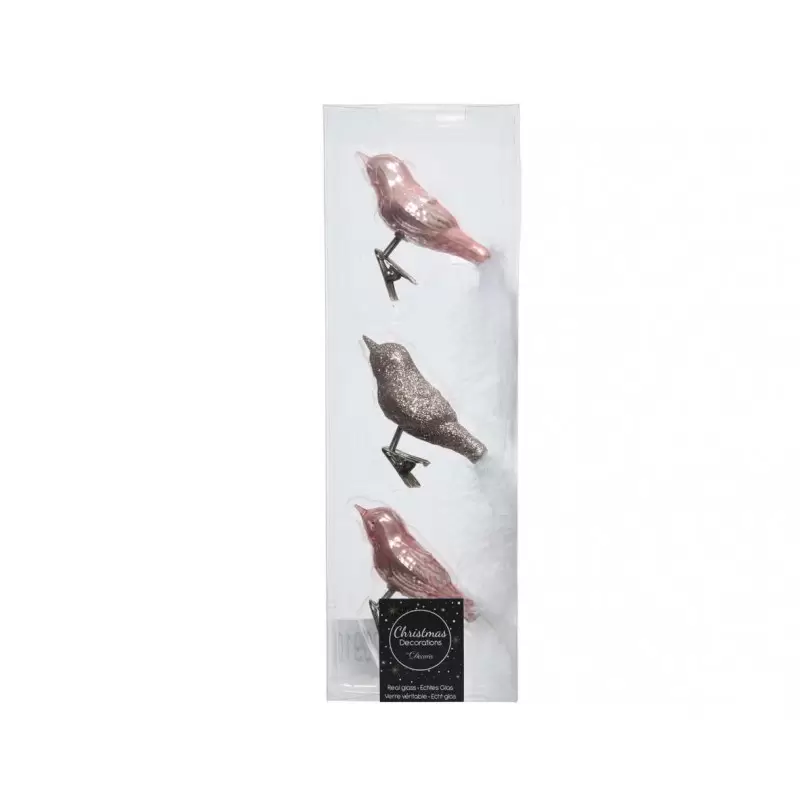UCCELLINI IN VETRO DA APPENDERE ROSA PERLA – 3 PZ