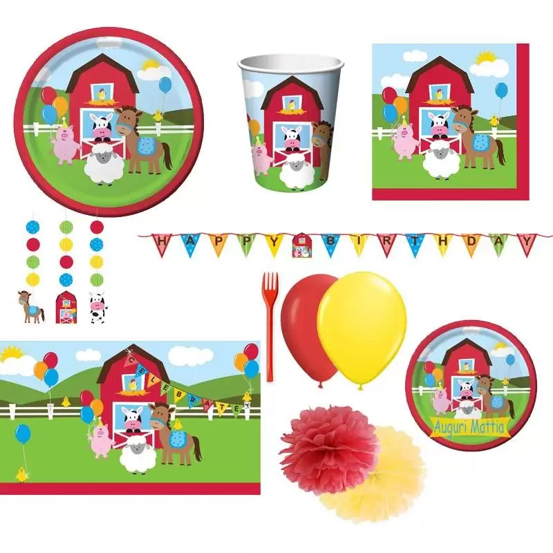 KIT N.63 FATTORIA – ADDOBBI COMPLEANNO CON CIALDA PERSONALIZZABILE