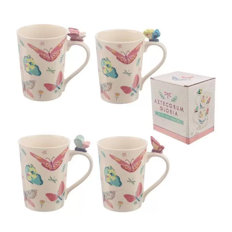 TAZZA CON GRAFICA FARFALLE – TAZZA IN CERAMICA CON FARFALLINA 3D SUL MANICO