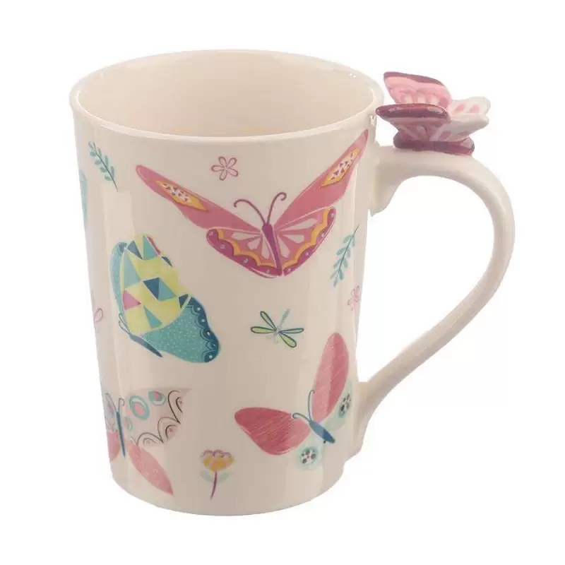 TAZZA CON GRAFICA FARFALLE – TAZZA IN CERAMICA CON FARFALLINA 3D SUL MANICO
