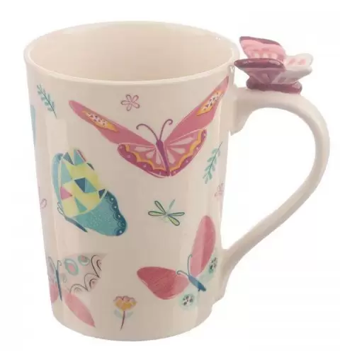 TAZZA CON GRAFICA FARFALLE – TAZZA IN CERAMICA CON FARFALLINA 3D SUL MANICO