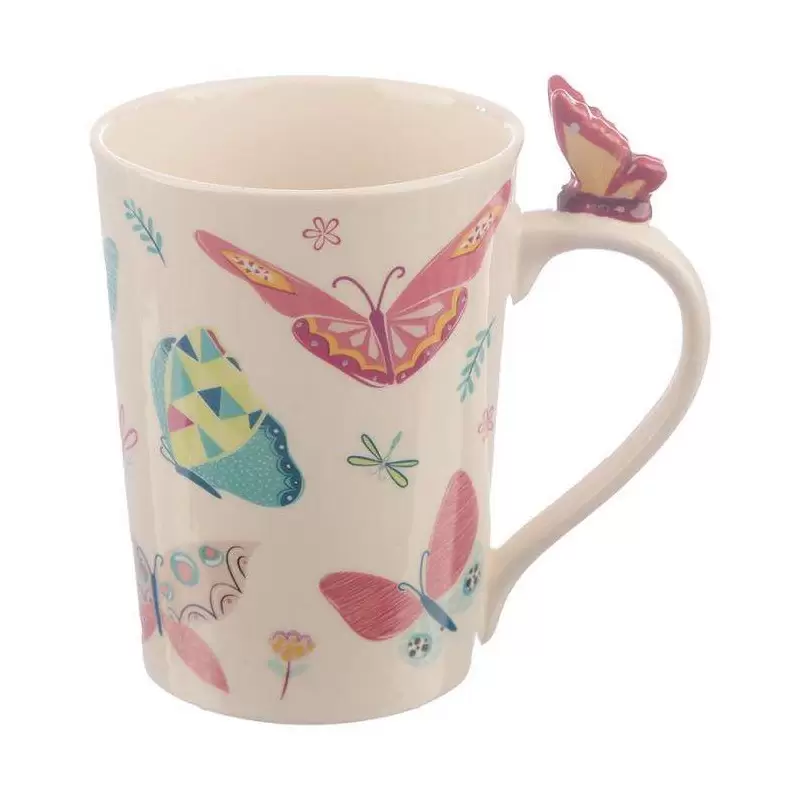 TAZZA CON GRAFICA FARFALLE – TAZZA IN CERAMICA CON FARFALLINA 3D SUL MANICO