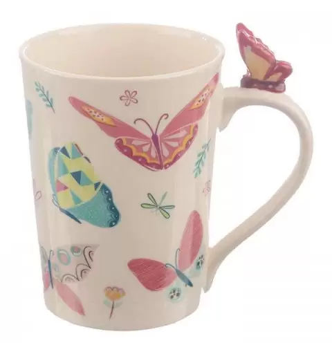 TAZZA CON GRAFICA FARFALLE – TAZZA IN CERAMICA CON FARFALLINA 3D SUL MANICO